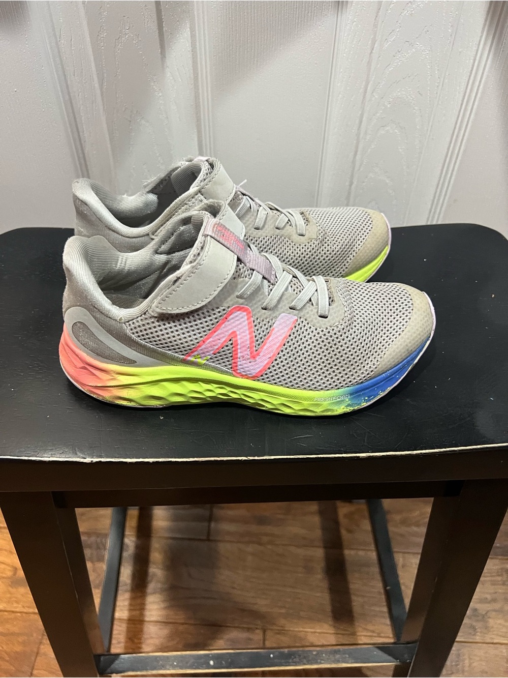 New Balance Kids' 3 Grey Running Shoes with Rainbow Midsole